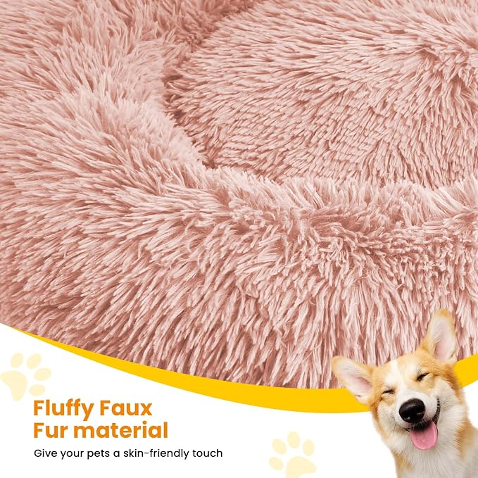 Calming Dog Bed Anti-Anxiety Donut Dog Beds for Small Medium Large Dogs,Washable Plush Fluffy Indoor Cat Kitten Round Cuddler Cushion (Pink, XX-Large)