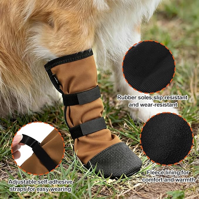 2 Pcs Dog Paw Wound Recovery Boots Non-Slip Dog Protector Boots for Injured Paw Breathable Soft Pet Shoes for Wound Care Outdoor Walking(M,Khaki)
