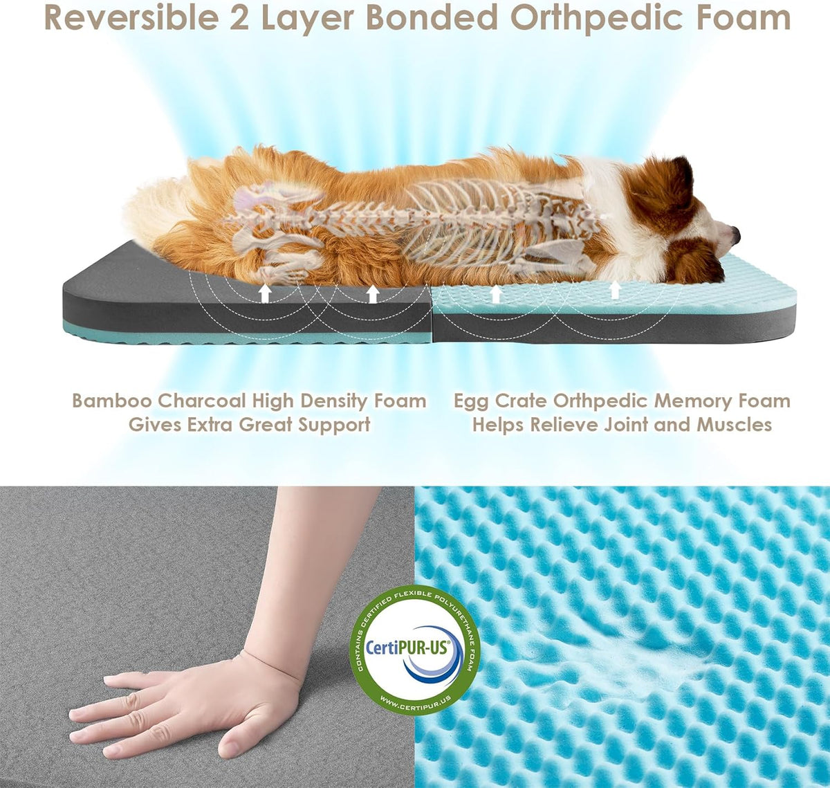 EHEYCIGA Foldable Human Dog Bed, Orthopedic Memory Foam Human Sized Dog Bed, Waterproof Pet Bed for People, Faux Fur Pet Couch for Adult, Camel, 72"x44"x11"