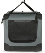 Amazon Basics 4-Doors Portable Soft-Sided Folding Travel Crate Kennel for cat, Dog, and Other Small Animals, Grey, M 30" x 21" x 21"