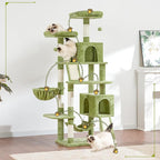 Gitelsnour Cat Tree for Indoor Cats, 71'' (180cm) Multi-Level Cat Tower for Large Adult, Sturdy Cat Tree House with 2 Scratching Boards 7 Posts, 2 Plush Perches/Condos, Hammock, Green GCT032GR