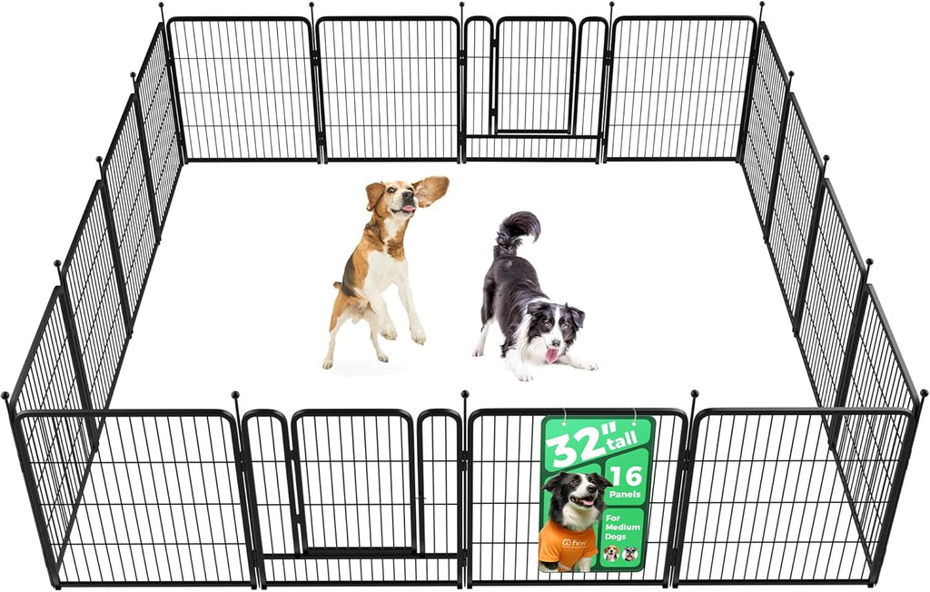 FXW Rollick Unleashed Dog Playpen for Indoor, Yard, RV Camping, 32 inch 16 Panels for Small and Medium Dogs, Black│Patented