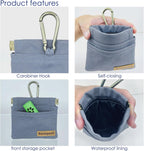 Dog Treat Pouch, Small Cotton Pocket Sized Training Holder, Hand Free Walking Fanny Bag with Carabiner, Self-Closing Pet Feed Snack Reward, Behavior Aids for Puppy Travel or Outdoor (Grey)