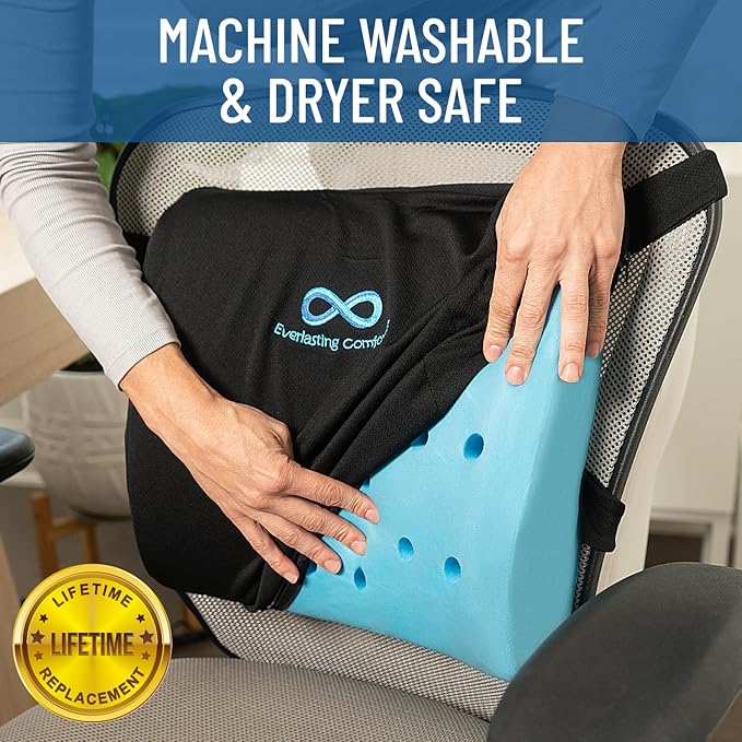 Everlasting Comfort Lumbar Support Pillow for Office Chair - Memory Foam Back Cushion for Car Seat - Promotes Better Posture, Back Pain Relief - Ideal Gaming and Desk Chairs Work and Home Essentials