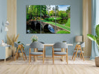 Nature Wall Art Prints - Ocean Forest Mountain Lake Canvas Landscapes - Small to Extra Large Living Room Bedroom Kitchen Bathroom Décor (Golf Course with Stone Bridge, 47L" x 71W" - 3 panels)