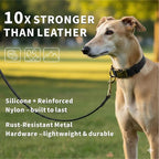 Silicone Dog Collar and Leash Set, Waterproof & Odor-Proof Puppy Collar for Small Dogs, Soft Flexible Leather-Look Dog Collars, Durable Thick Adjustable Pet Collar (Black, Large (16-24.5" Neck))