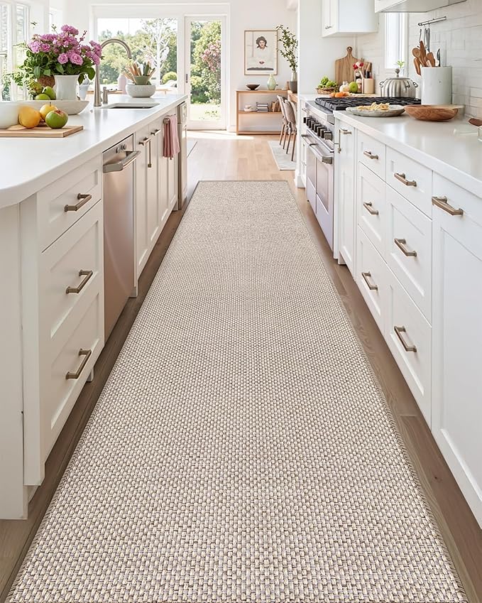 Color&Geometry Door Mat 3'x10' Runner Rug with Rubber Backing, Non Slip Washable Hallway Rug, Carpet Runners for Hallway Living Room Bedroom, Beige (Rolled-up NO Creases)