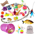 MIBOTE 28Pcs Cat Toys Kitten Toys Assorted, Cat Tunnel Catnip Fish Feather Teaser Wand Fish Fluffy Mouse Mice Balls and Bells Toys for Indoor Cat Puppy Kitty Interactive Cat Toy Set