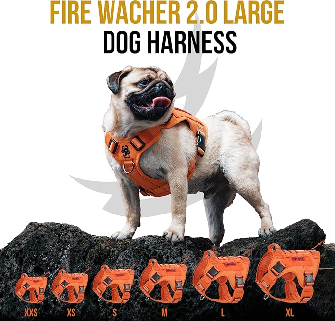 OneTigris Tactical Dog Harness Vest,No-Pull Service Dog Vest with Hook & Loop Panels,Adjustable Dog Vest Harness for Walking Hiking Training(Orange,XL)