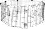 Amazon Basics Foldable Octagonal Metal Exercise Puppy / Dog Playpen - Indoor/Outdoor, Single Door, Extra Small (8 Panels, 24 x 24), Easy to assemble and store, 24" - Puppy, Black