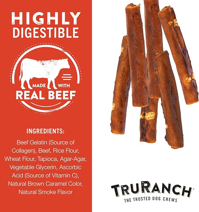 TRURANCH Collagen Rolls - 6" Collagen Rolls for Dogs - Long Lasting Healthy Joint Support Dog Treat - Rawhide Alternative - Skin & Coat Health - Made with Real Beef, 1 Bag, 4 Count