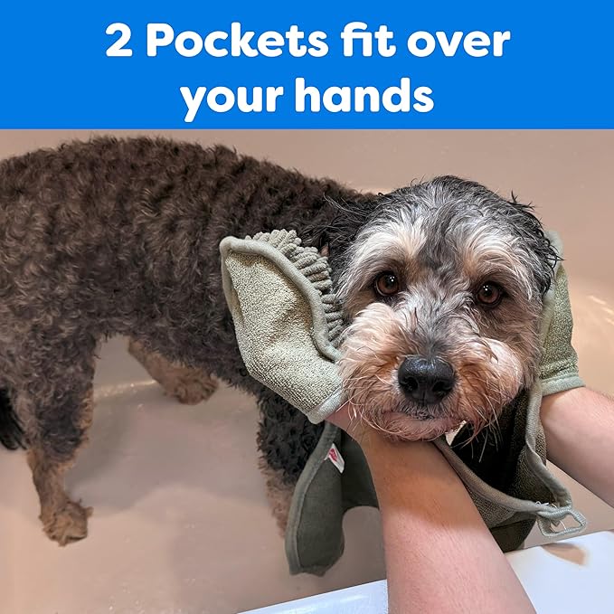 SPOT Clean Paws Chenille Microfiber Dog Towel, Super Absorbent with Corner Hand Pockets, Dries Wet Paws & Body Fast, Machine Washable, 30 x 16 in, Assorted Colors