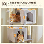 MUTTROS 62-Inch Cat Tree for Indoor Cats, Large Cat Tower with Scratching Posts for Large Cats, 2 Bigger Plush Condos, Padded Platform, Soft Cat Bed and Scratching Pad, 2 Pompoms, Gray