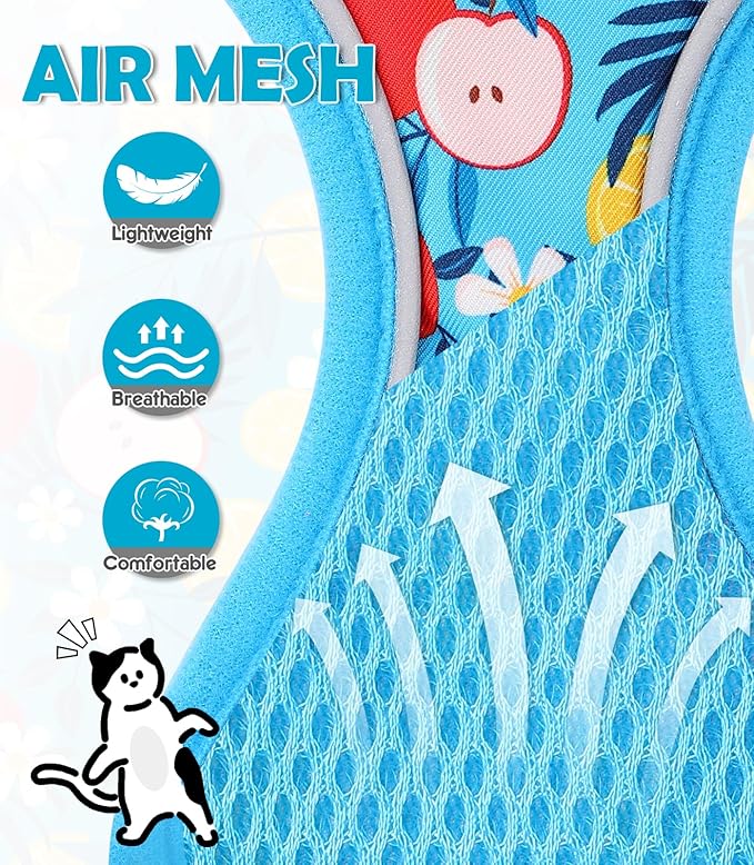Halypet Cat Harness and Leash Set[MAX Safety 4th-Gen] Cute Escape Proof Vest Harness for Girl&Boy Cat Walking, Comfortable Adjustable Leash and Reflective Strips for Outdoor Kitten, S Azure Floral