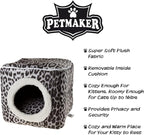 Cat House - Indoor Bed with Removable Foam Cushion - Cat Cave for Puppies, Rabbits, Guinea Pigs, and Other Small Animals by PETMAKER (Animal Print)