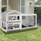 Rabbit Hutch Outdoor Indoor Bunny Hutch with Run 2-Story Large Rabbit Cage on 6 Wheels, 3 Leak Proof Trays, Ramp, Waterproof Roof for Small to Medium Animals, Expandable Design