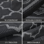 GAOMON Outdoor Plastic Straw Rug, 10'x14' Reversible Sage Green Patio Mat, Flower Modern Design for RV, Backyard, Deck, Camping, Picnic, Black/Grey(Geometric)