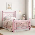 SHA CERLIN 14 Inches Twin Size Metal Platform Bed Frame/Vintage Iron-Art Headboard and Footboard/Mattress Foundation for Storage/No Box Spring Needed/Noise-Free/Easy Assembly/Pink