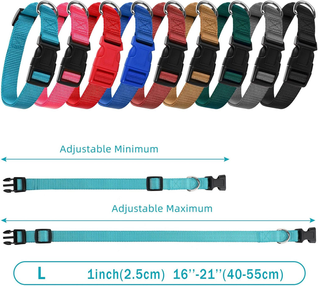 9 Pieces Adjustable Dog Collar for Animal, Soft Nylon Pets Puppy Collar with Quick Release Buckle Holder Bulk for Dogs Walking Running Training(Large,Retro Colors)