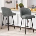 Counter Height Bar Stools Set of 2,360° Swivel Barstools with High Back and Metal Legs,26" Seat Height, Upholstered PU Leather Bar Chairs for Kitchen Island, Dining Room,Cafes,Grey