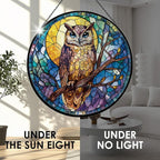 Owl Stained Glass Window Hanging, 7.9" Owl on a Branch Suncatcher for Window Doors Home Decoration, Owls Decor for Home, Mother's Day Christmas Birthday Gifts for Owls Lovers Women Men