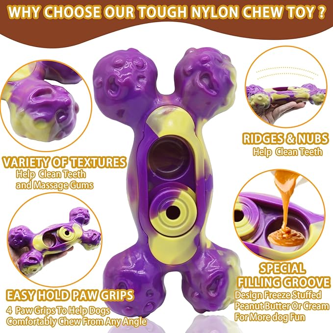 Magicorange Dog Chew Toys for Aggressive Chewers, 1 Pack Indestructible Toy for Medium/Large Breed, Nylon Dog Toys to Keep Them Busy,Bacon Flavor (Purple)