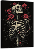 OAAPITI Gothic Skull Wall Art Skeleton and Roses Canvas Pictures Print Vibrant Dark Art Decor for Bedroom Living Room Bathroom(Artwork-6,24"x36")