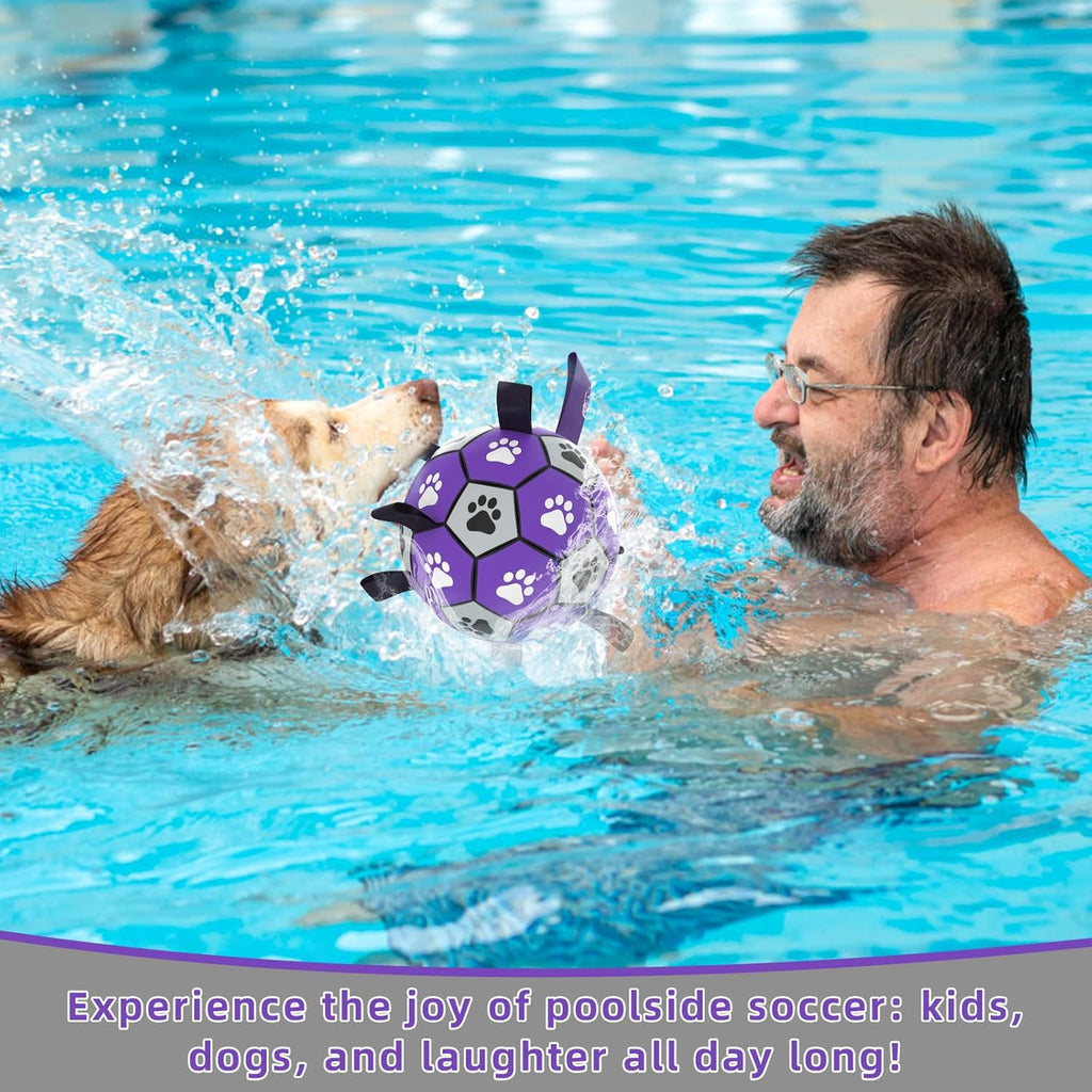 QDAN Dog Toys Soccer Ball with Straps - Dog Water Toy, Puppy Birthday Gifts, Durable Dog Balls for Small Medium Dogs （6 Inch）