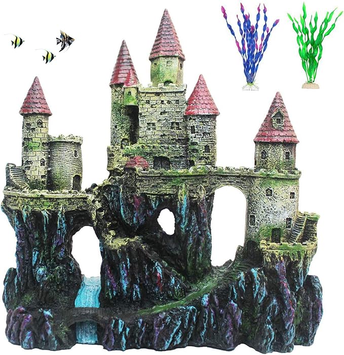 PINVNBY Aquarium Resin Castle Decoration Fish Tank Driftwood Castle Cave Hideouts House Plants Supplies Accessories(Red)