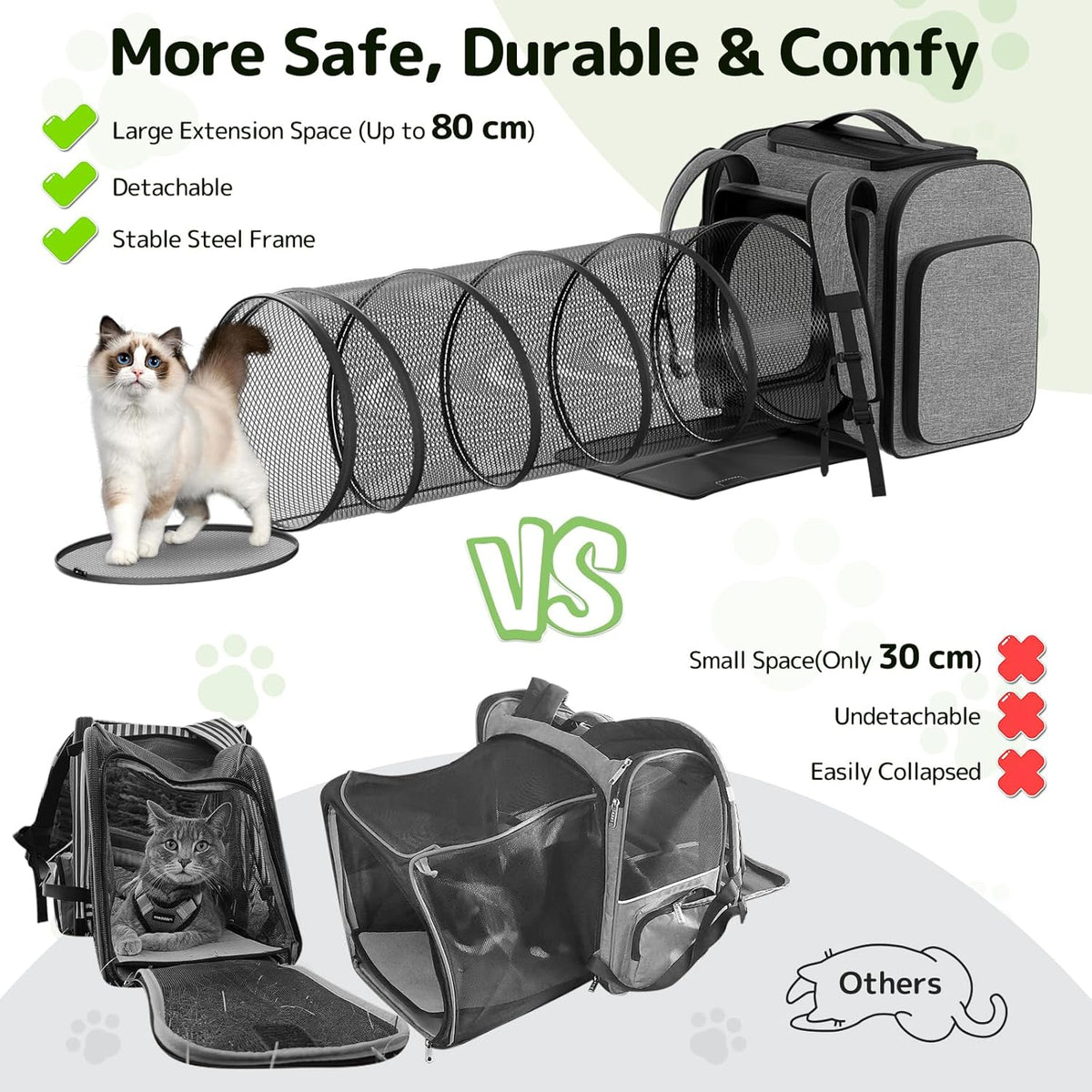 Pawtners Cat Carrier Backpacks Expandable Cat Backpack with Breathable Mesh, Pet Carrier Backpack for Cats Small Dogs Puppies Up to 18 Lbs, Dog Carrier Backpack for Travel Hiking Camping Outdoor
