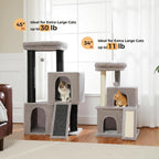 MUTTROS Heavy Duty Cat Tree for Indoor Cats Adult, 45-Inch Cat Tower with Sisal Scratching Ramp, 2 Cat Condo for Extra Large Cats, Big Top Perch, 3 Thick Black Scratching Posts (φ4.3) -Gray