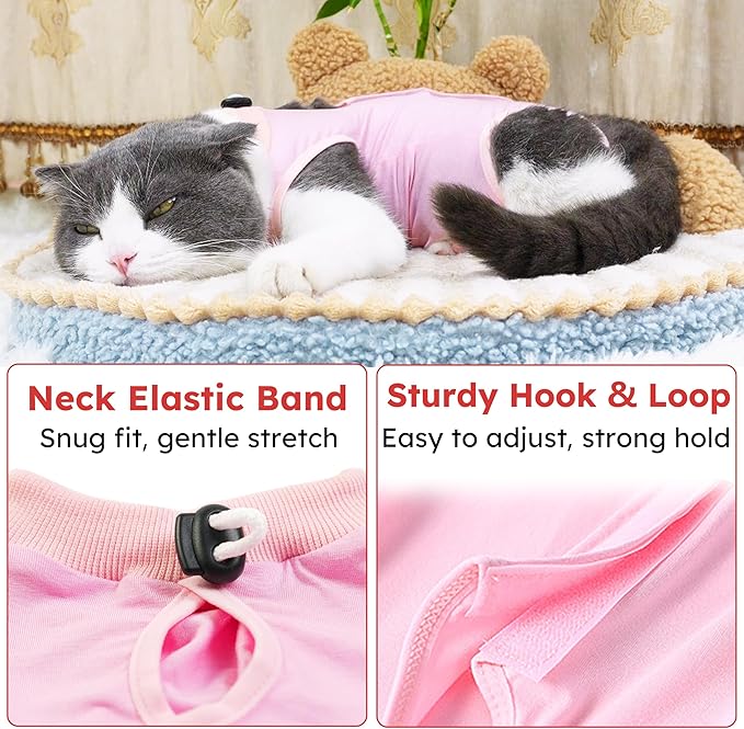 Cat Recovery Suit After Surgery, Breathable Cat Surgery Recovery Suit for Spay Abdominal Wounds or Skin Diseases, E-Collar Alternative Wear for Small Male Female Pets (Pink,L)