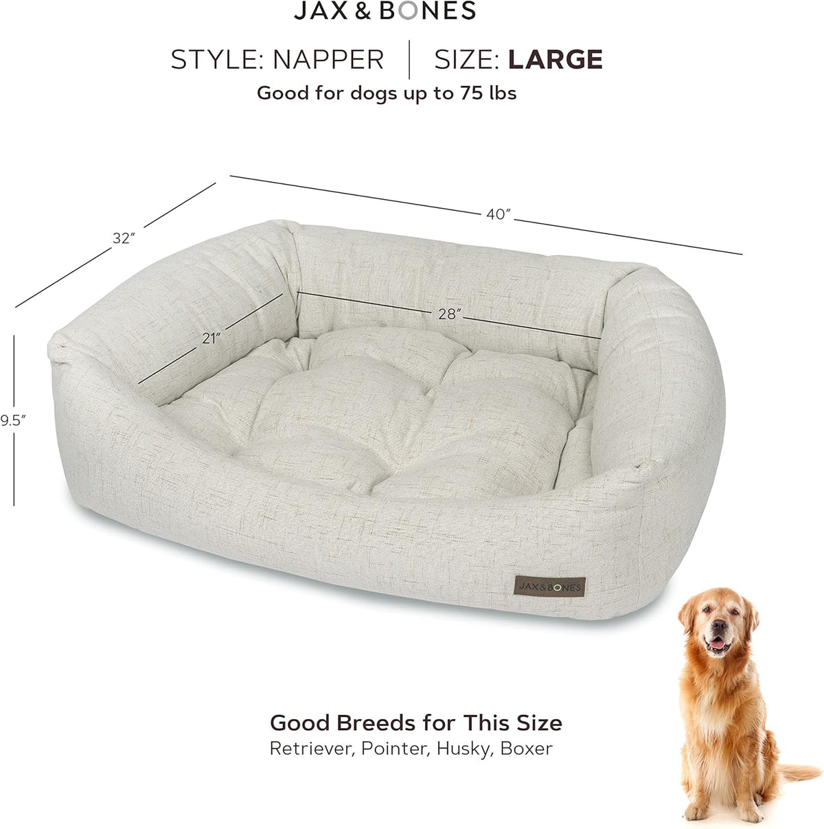 Jax & Bones Dog Napper - Machine Washable Shag Bed for Dogs - Extra Heavy Duty Bolstered Sides - Large White Dog Mat | 40 x 32 Inches
