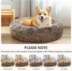 JOLLYVOGUE Calming Dog Bed for Small Dogs - 23 inches Donut Washable Small Dog Bed for Kittens & Puppies, Anti-Slip Round Fluffy Plush Faux Fur Cat Beds (Fits up to 25 lbs Pets, Smoke Brown)
