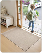 Color&Geometry Ultra-Thin Indoor Door Mat, 36"x56" Low-Profile Non-Slip Entryway Rug with Modern Geometric Texture, Washable Doormat for Indoor Entrance, Front Door, Khaki (Rolled-up NO Creases)