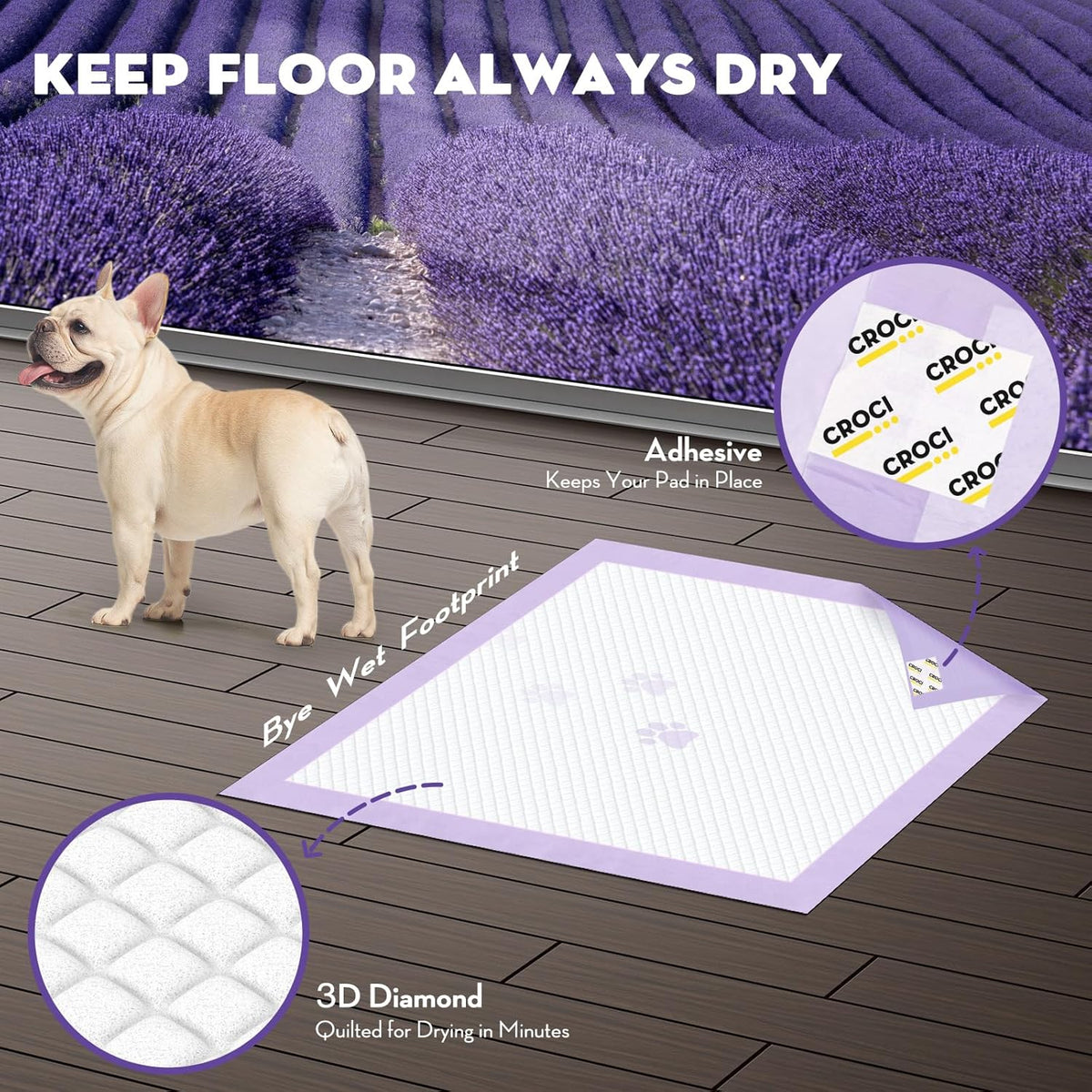 CROCI Puppy Pads 22x22in Small with Adhesive Tabs, Dog Pee Pads Absorbs Up to 3 Cups Potty Training, Disposable (50 Counts)