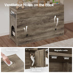 Cat Litter Box Enclosure for 2 Cats, 47" Hidden Litter Box Furniture Cat Washroom with Double Large Room, Farmhouse Indoor Litter Box Cabinet TV Stand, Grey