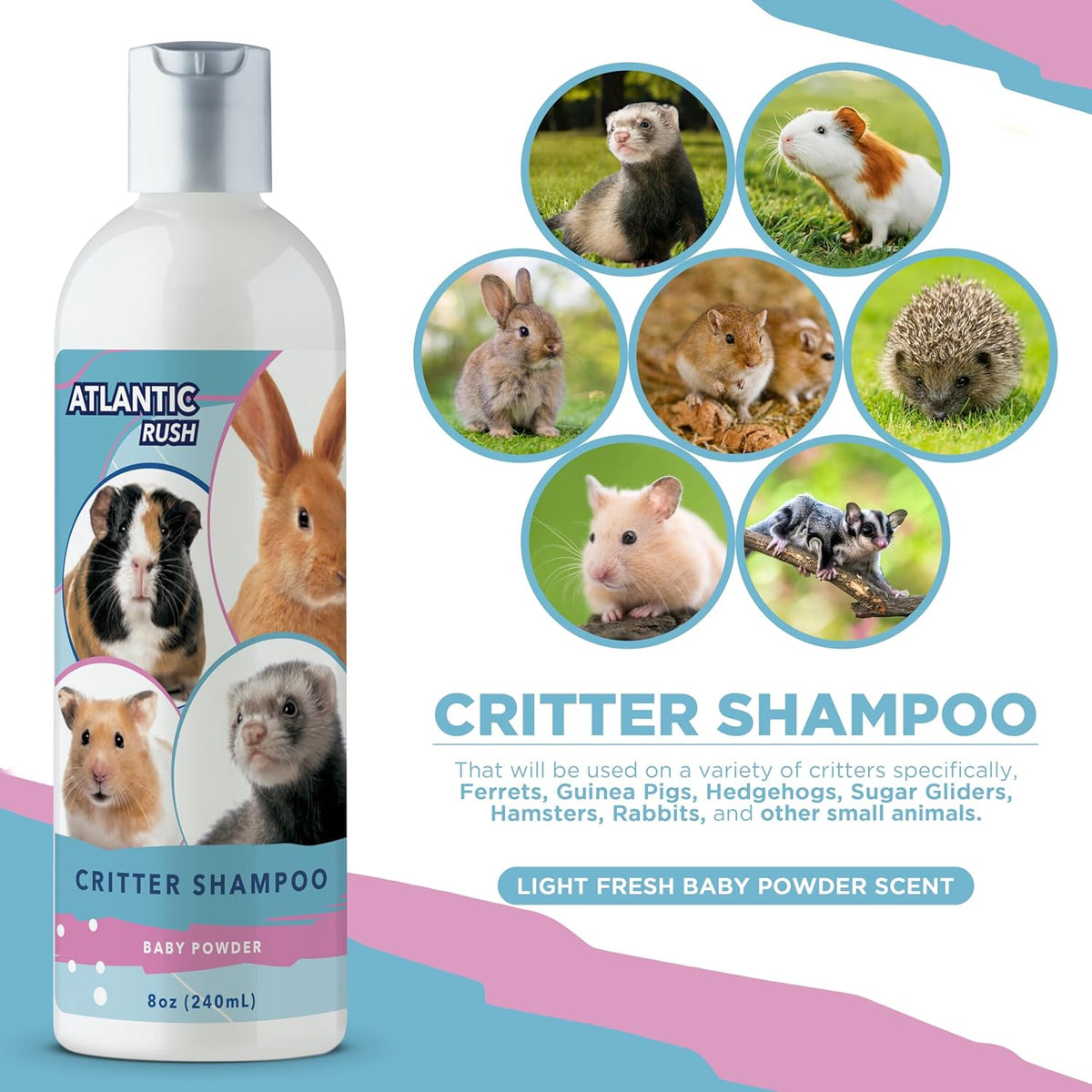 Critter Shampoo for Small Pets - 8oz Small Animal Baby Powder Scented Shampoo - Pet Shampoo for Small Critters Including Ferrets, Guinea Pigs, Rabbits, Hedgehogs, Hamsters & Sugar Gliders