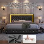 King Bed Frame with LED Lights, Storage Drawers, No Box Spring Needed, 900 lbs Capacity, Easy Assembly, Velvet Grey