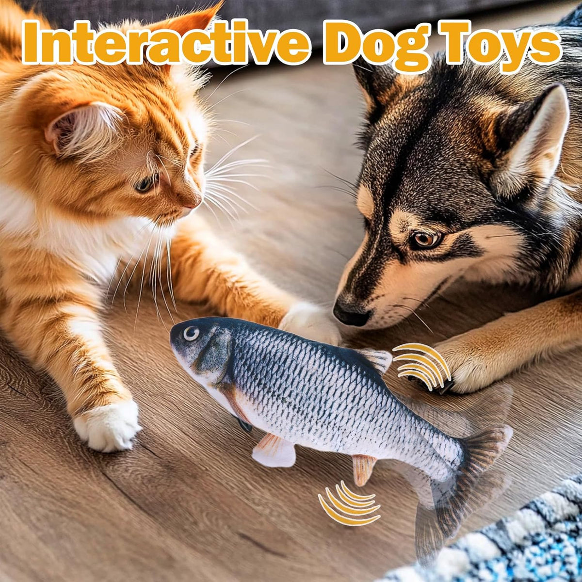 Interactive Dog Toys - Upgrade Flopping Fish Dog Toy to Keep Them Busy, Touch Activated Moving Dog Toys for Small / Medium / Large Puppy Enrichment, Rechargeable Pet Toys Plush, Squeaky Dog Toys