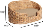 DBD1000B Curvy 28.5" x 17.25" Classic Handwoven Rattan Pet Bed with Machine-Washable Cushion, Light Brown