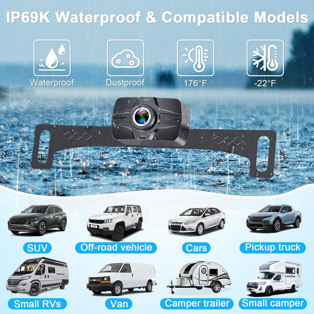 7-Inch Wireless Backup Camera for Truck - 2 Channel, DIY Grid Lines, HD 1080P, Night Vision, IP69K Waterproof, Backup Camera for Truck, Pickup, Trailer, Cars - Parking Safety & Towing Assistance