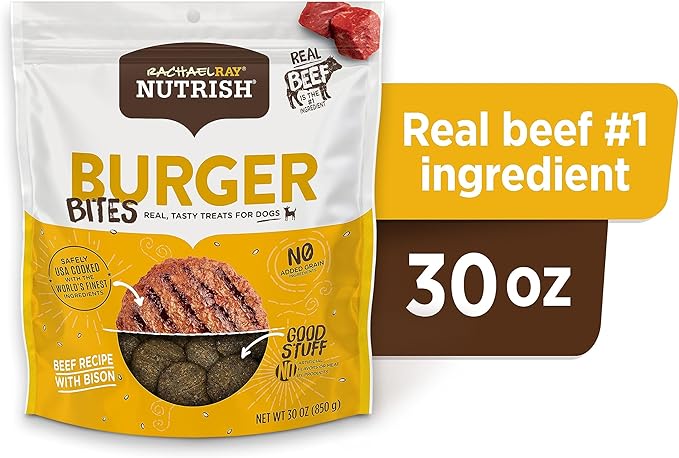 Nutrish Rachael Ray Burger Bites Dog Treats, Beef Recipe with Bison, 30 oz. Pouch