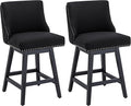 Bar Stools Set of 2, 26 Inch Upholstered Barstools with 13.8" High Back and Footrest, Swivel Counter Height Barstools for Kitchen Island Home Bar Performance Fabric Black