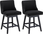Bar Stools Set of 2, 26 Inch Upholstered Barstools with 13.8" High Back and Footrest, Swivel Counter Height Barstools for Kitchen Island Home Bar Performance Fabric Black