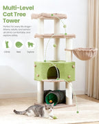 Cat Tree Tower for Indoor Cats Large Adult - Heavy Duty Extra Wide Scratching Post (φ4.4in) Maine Coon Condo House with Hammock Tunnel - 60 Inch XL Feline Bed Trees - Big Multi Level Cat Houses Stand