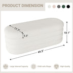 Storage Ottoman Bench 49.2 Inch Upholstered Fabric Storage Bench for Bedroom End of Bed Aesthetic Large Oval Ottoman for Living Room Entryway (Ivory)