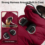 Fleece Lining Dog Hoodie with Harness Built in,Extra Warm Large Dog Jacket in Winter Doggie Coats with Drawstring Hooded,Red XXXL