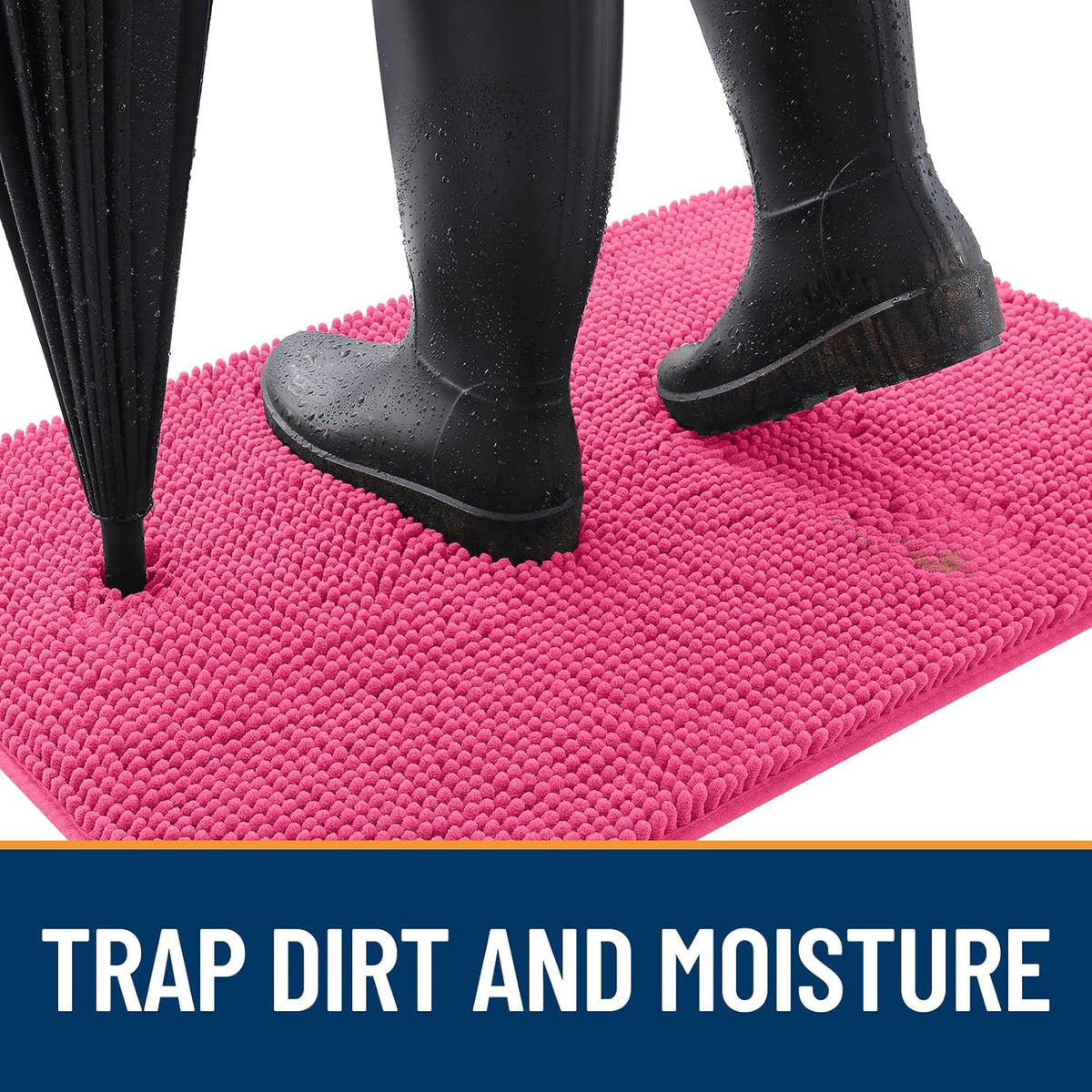 OLANLY Dog Door Mat for Muddy Paws 34x21, Absorbs Moisture and Dirt, Absorbent Non-Slip Washable Doormat, Quick Dry Chenille Mud Mat for Dogs, Entry Indoor Entryway Carpet for Inside Floor, Hot Pink