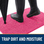 OLANLY Dog Door Mat for Muddy Paws 70x35, Absorbs Moisture and Dirt, Absorbent Non-Slip Washable Doormat, Quick Dry Chenille Mud Mat for Dogs, Entry Indoor Entryway Carpet for Inside Floor, Hot Pink
